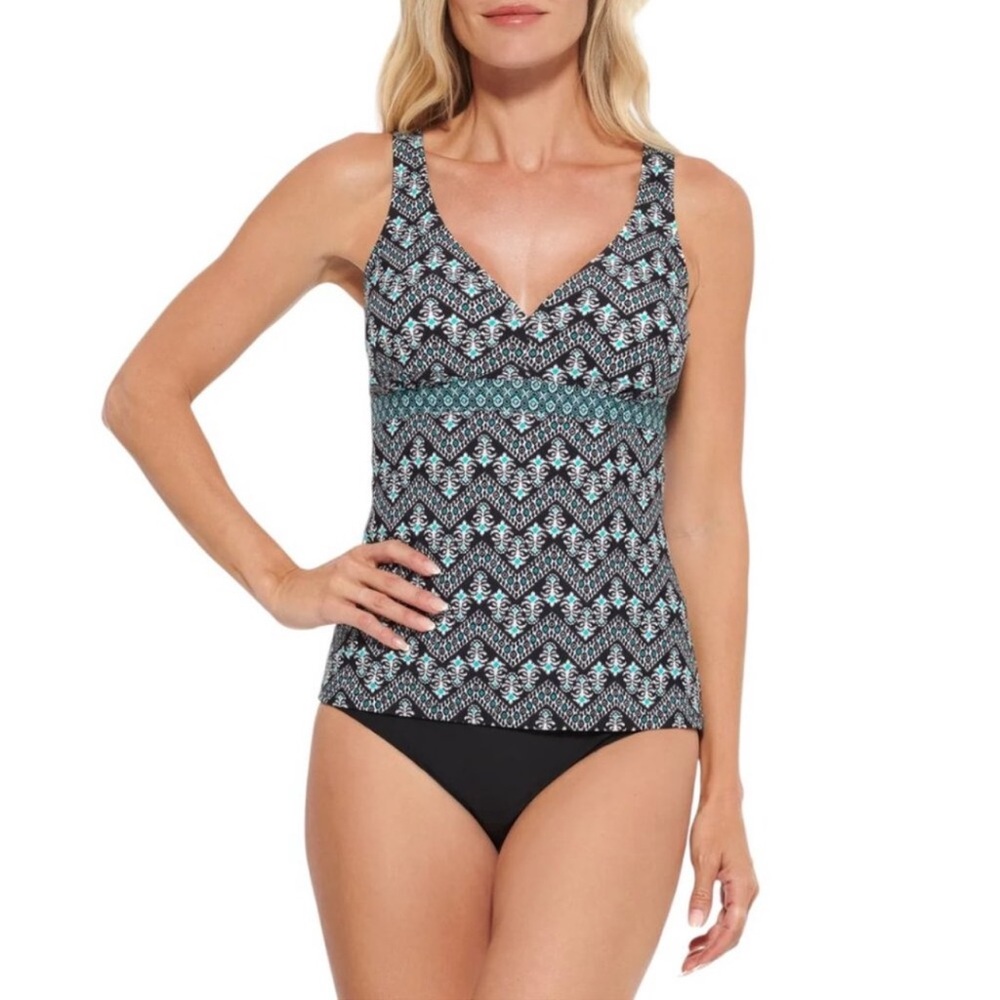 Christina Black and Teal Patterned Tankini Top